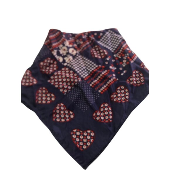 Red White Blue Multi Print Floral Heart Neck Scarf Patriotic USA America - Picture 13 of 16